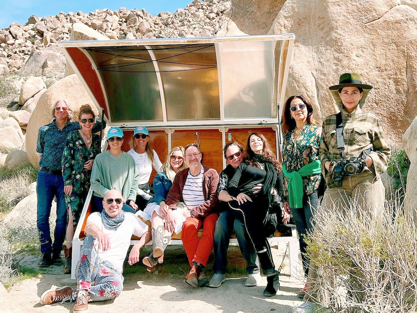 Retreat group sitting in a 'pod' in the AZ site in Joshua Tree