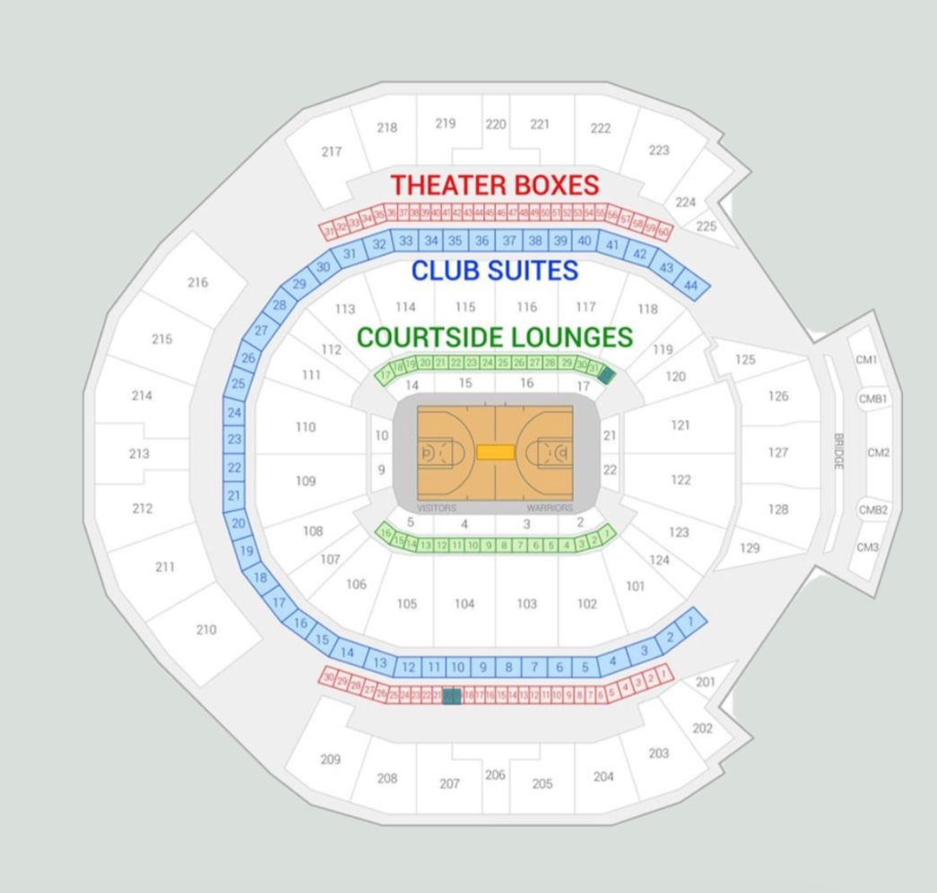 Chase Center San Francisco Seat Map for Warriors or season ticket