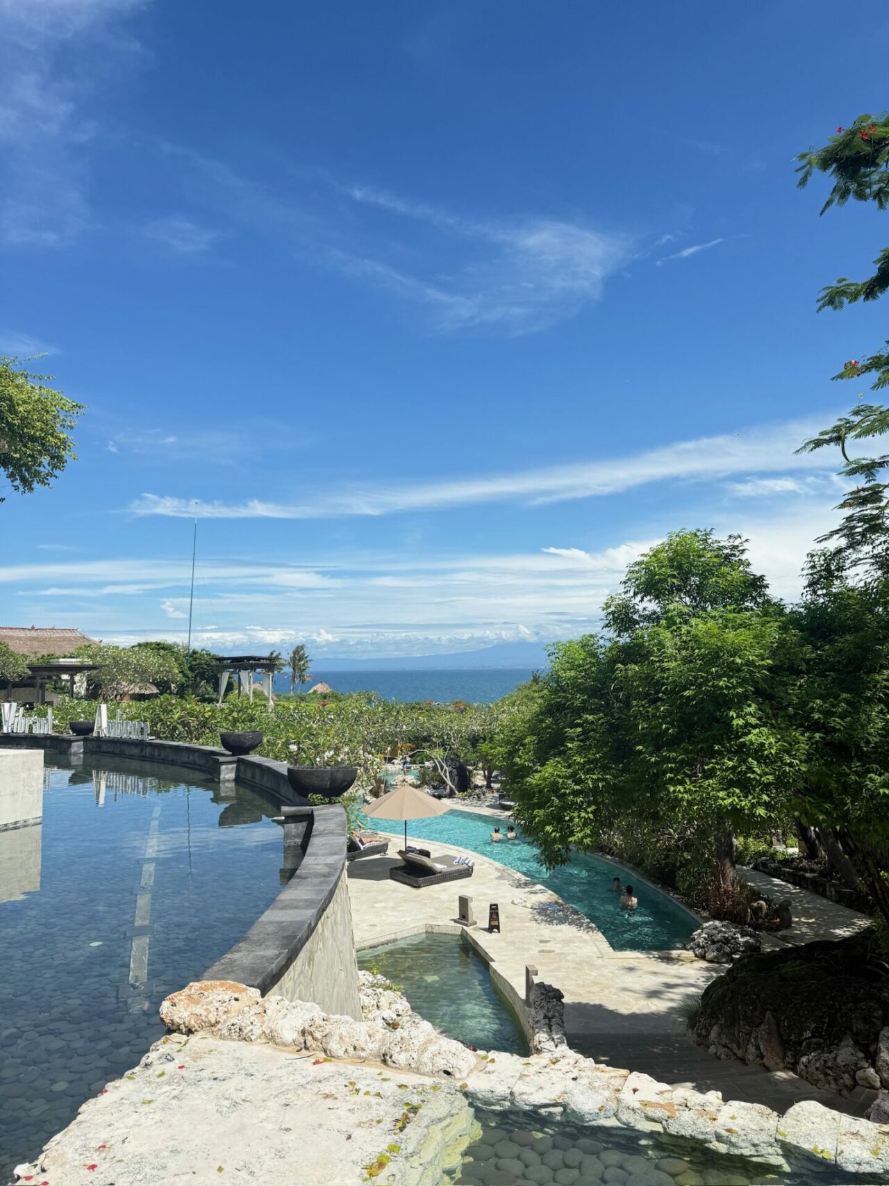 a view from one of the pools at Ayana Resort Bali